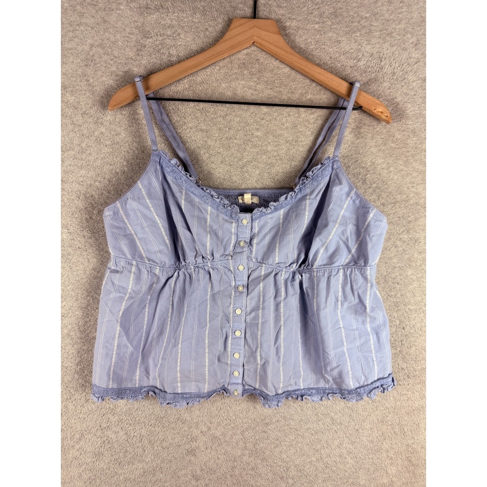 Aerie Shirt Womens Large Blue Camisole Tank Top Ruffle Trim Cotton Summer